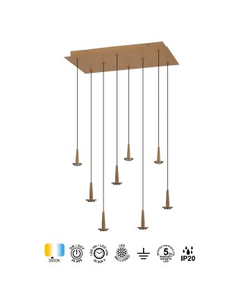 ANDRÓMEDA * Colgante Cuadrado 8xLED 5W 3000K W/T Cristal